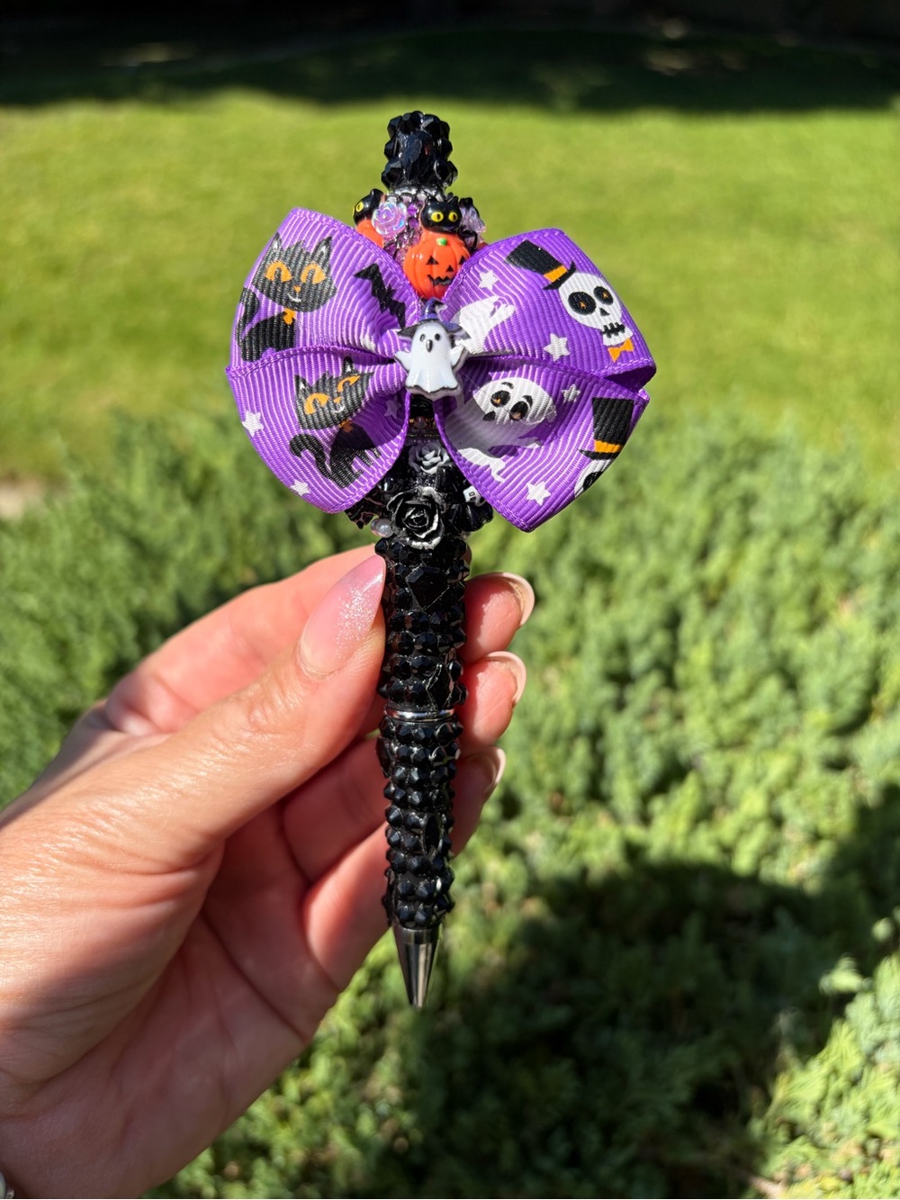 Halloween Ghost Bow bedazzled Pen - Purple